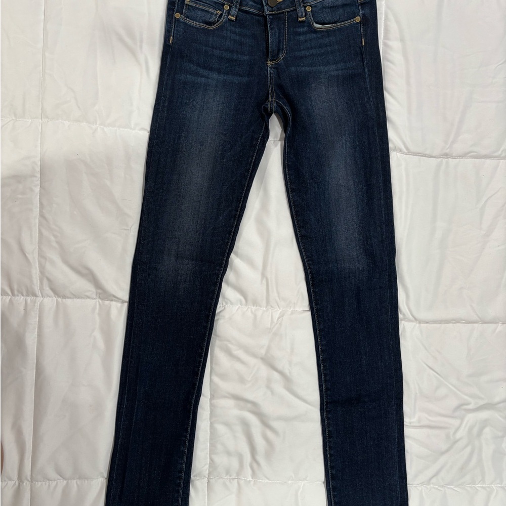 Paige Skyline Ankle Peg Stretch Denim Jeans 24 Dark Wash Mid Rise - Picture 2 of 13